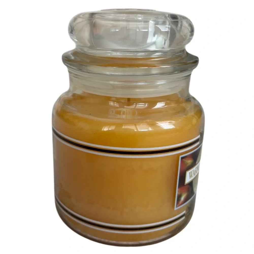 Yankee Candle Jar Warm Apple Crisp Vintage Black Band Gold Tan Yellow 14.5 Oz